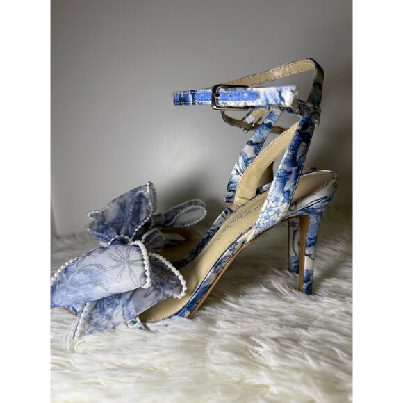 Betsey Johnson Blue Floral Heels – Pearl Bow Detail - Picture 8 of 13